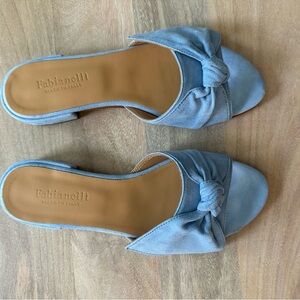 Blue bow suede sandals - low block heel - fabianelli size 7.5